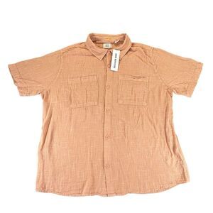 NEW BDG Urban Outfitters XL Shirt Button Up Sand Sable Short Sleeve Cotton Peach